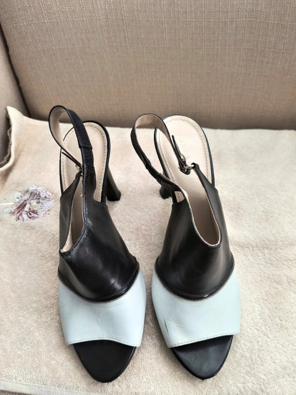 Anne Klein Color Block Slingback Heels in Black & White
